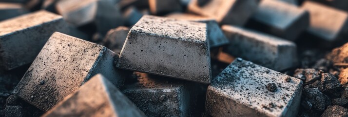 コンクリートブロックが散らばる工事現場の様子