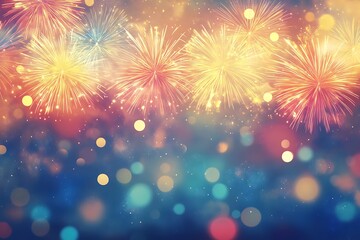 Fototapeta premium Vibrant Fireworks Display Against Dark Blue Sky 