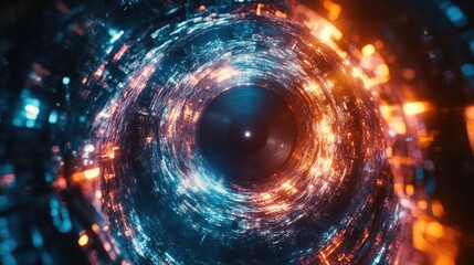 Obraz premium A swirling vortex of light and color, suggesting motion through space or time.