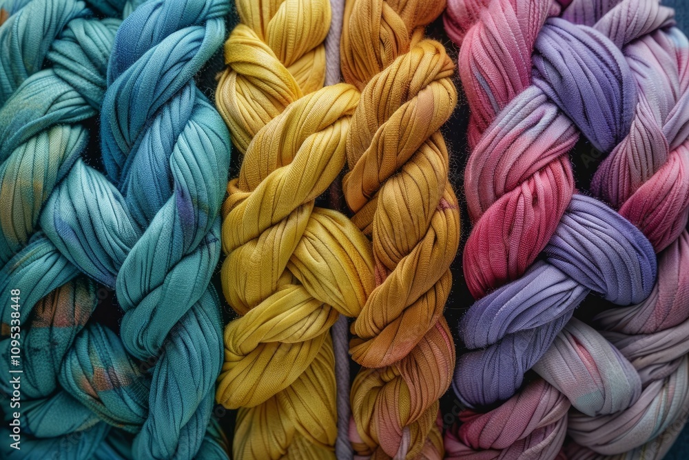 Poster braided fabric in a vibrant array of colors creates a visually appealing textured background, perfec