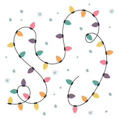 Christmas Lights Garland Vector Illustration, Bright and colorful Christmas lights garland illustration in a playful flat design style