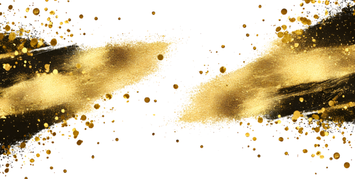 Gold sparkle splatter border golden luxury abstract foil frame. Gold Foil Frame Gold stroke on transparent background.