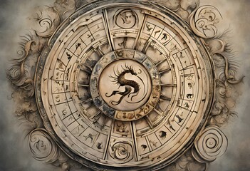 Obraz premium ancient circular stone carving with mystical symbols