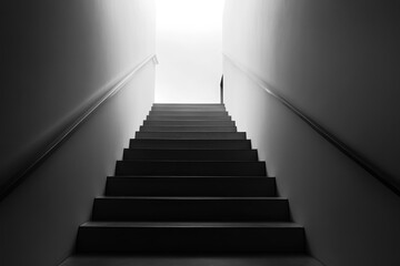 Steps leading upward in a starkly lit stairwell highlighting simplicity and perspective
