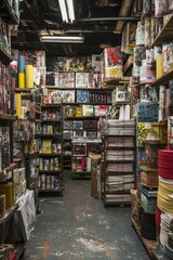 Fototapeta premium Artist's studio, overflowing with colorful artwork.