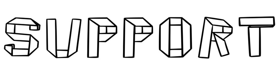 support in doodle origami style on transparency background