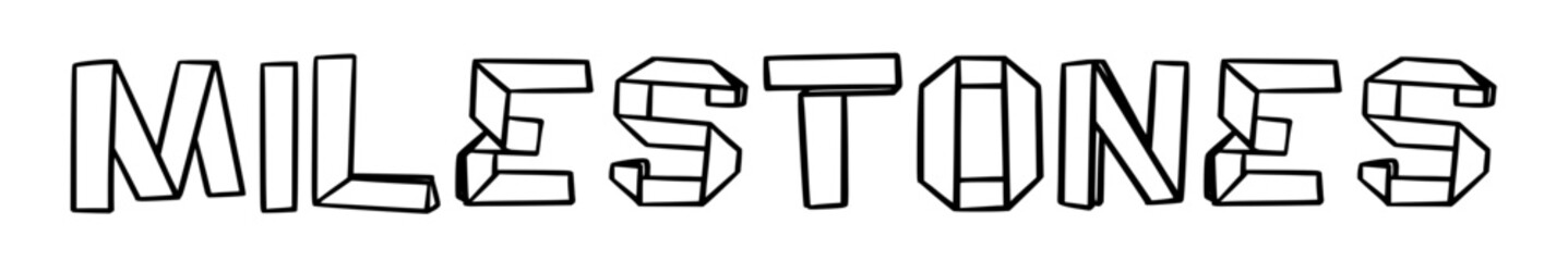 origami words-milestone in doodle origami style on transparency background