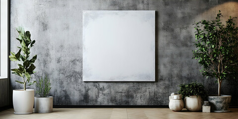 Empty canvas on wall for mockup poster in modern interior. high quality image