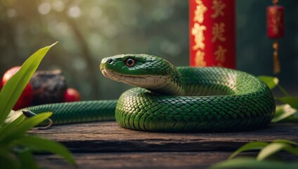 Fototapeta premium green snake, new year, symbol