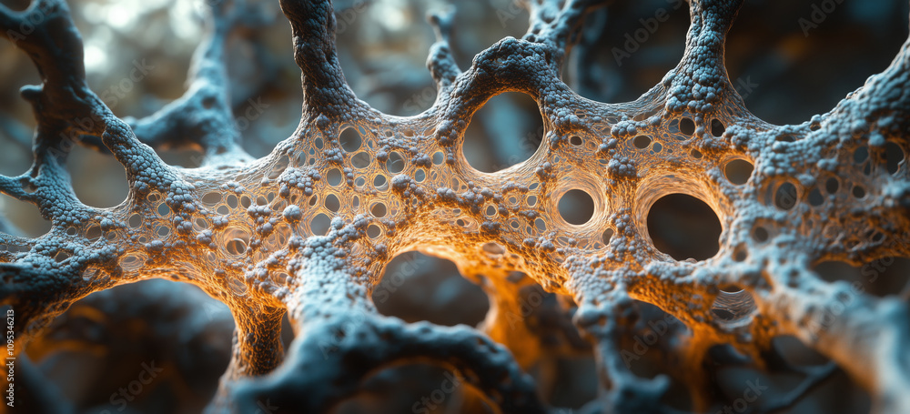 Poster intricate organic network with luminous textures and abstract patterns