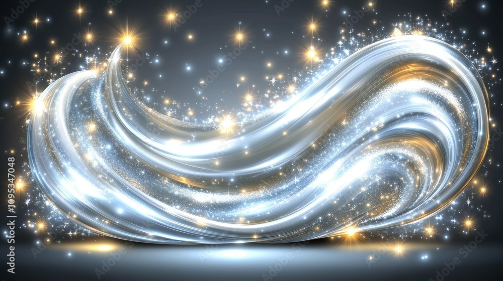 Poster a dynamic swirl of silver and gold light creates an enchanting spectacle. the luminous display featu