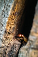 Termite in decaying wood crack.