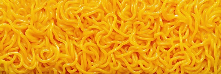 黄色いラーメンの束が並ぶ風景が広がる