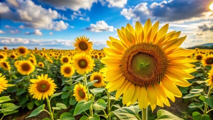 Fototapeta premium Yellow sunflowers blooming in field background. generative ai 
