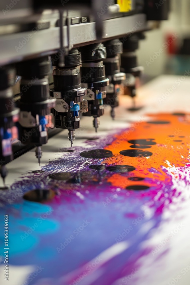 Poster automated paint machine creating colorful abstract art.