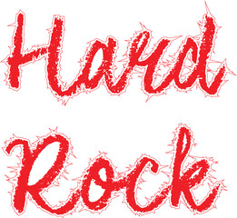 Hard rock text logo written in red on white isolated background. Print for clothes. Gothics style
