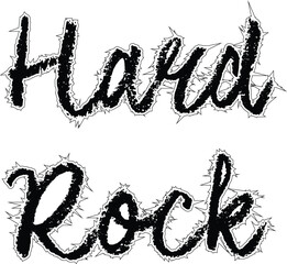 Hard rock text logo written in black on white isolated background. Print for clothes. Gothics style