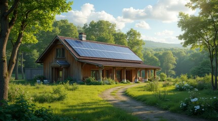 Obraz premium Casa em área rural, autossuficiente, com o objetivo de reduzir o impacto ambiental