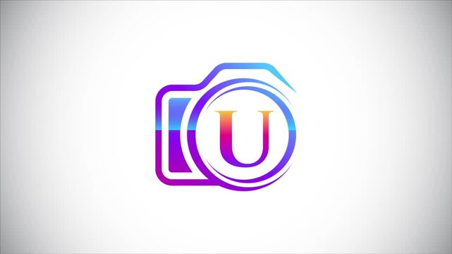 Dynamic Camera Logo Intro Reveal Animation with Letter U & Gradient Colors on White Background