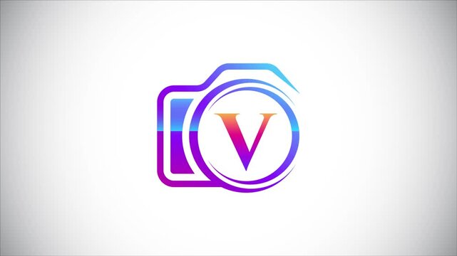 Elegant V Logo Design: Modern Circle Icon Animation with Camera Icon for Brands