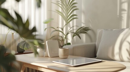 tablet mockup in soft beige room