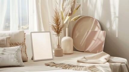 tablet mockup in soft beige room