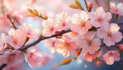 Delicate pink blossoms in soft sunlight.