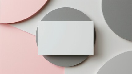 blank business card, light grey, pale pink, white mockup on marble desk