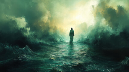 An illustration of Jesus Walks on Water.