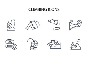 Climbing icon set.vector.Editable stroke.linear style sign for use web design,logo.Symbol illustration.