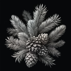 Rustic natural pinecones on evergreen branches for seasonal beauty