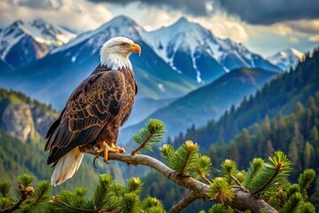 golden eagle on a branch, generative ai, ai generated