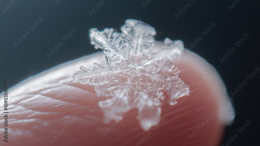 Poster a single snowflake held on a fingertip