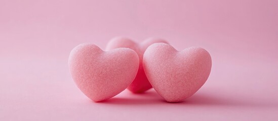 Obraz premium Three Pink Hearts Resting On Pink Background