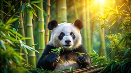 peaceful panda sits among tall bamboo, generative ai, ai generated