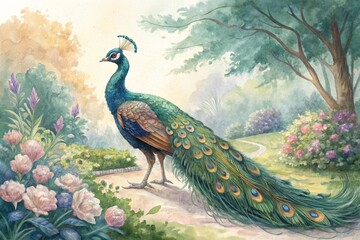 peacock in the park, generative ai, ai generated