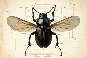 Detailed beetle diagram, vintage style.