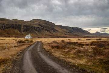 Small church under a mountain, Iceland