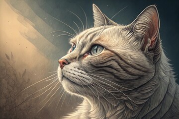 beautiful cat drawing portrait, generative ai, ai generated