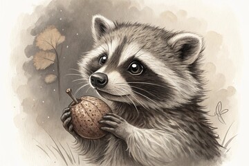 little raccoon portrait, generative ai, ai generated
