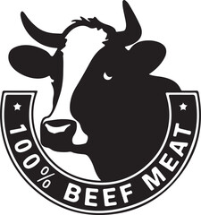 Cow head logo with the lettering - 100 percent beef meat