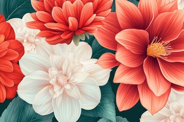Red and White Dahlias Blooming Beautifully Together