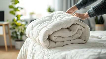 someone swapping out bedding 