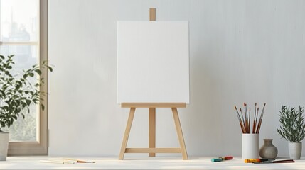 A Bright Sunlit Room Featuring a Blank Canvas on an Easel, Perfect for Artistic Inspiration and Creative Expression in a Tranquil Environment