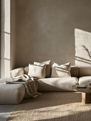 Cream Sectional Sofa in Minimalist Living Room with Neutral Tones