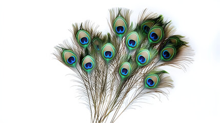 Naklejka premium Bunch of peacock feathers for decoration isolated on white