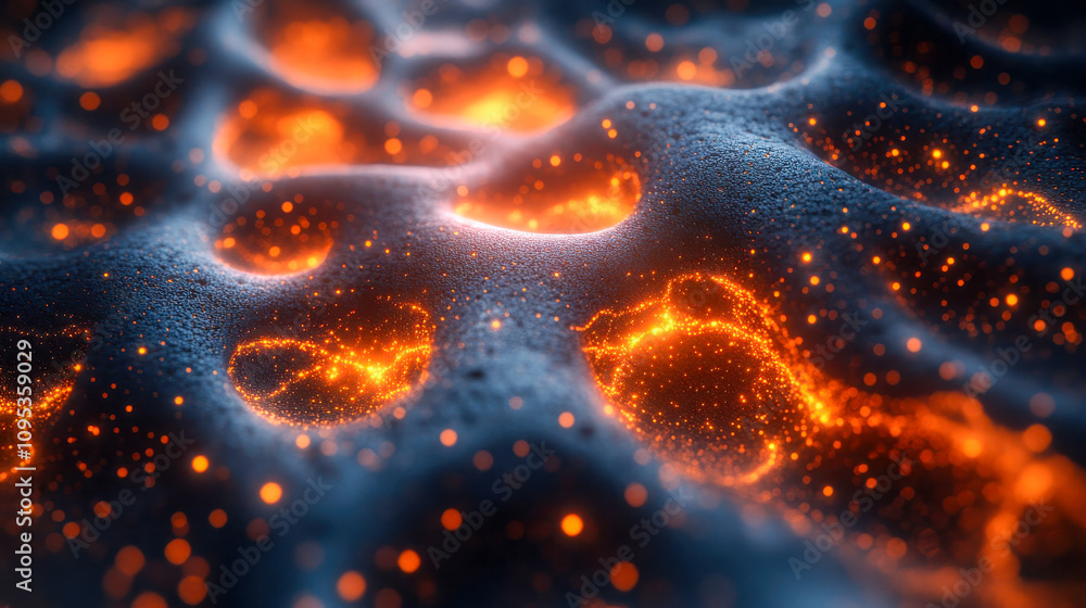Fototapete abstract organic structure with glowing orange elements resembling cellular or neural networks in a 