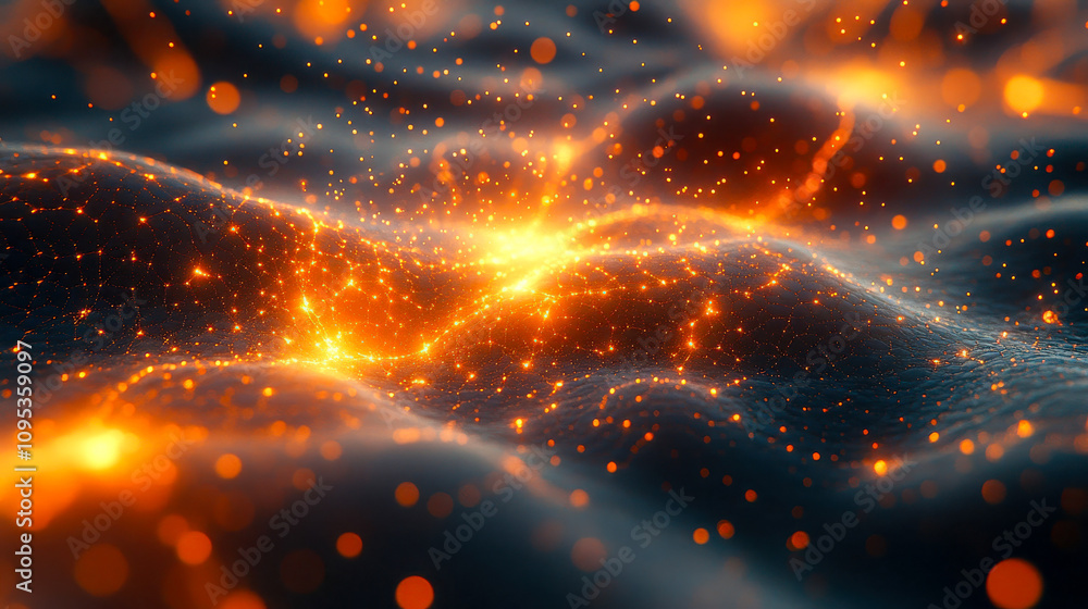 Aufkleber vibrant network of glowing orange nodes and connections, showcasing an intricate and dynamic digital