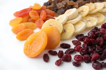 Dried fruits on a white background