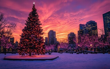 Obraz premium city christmas sunset 